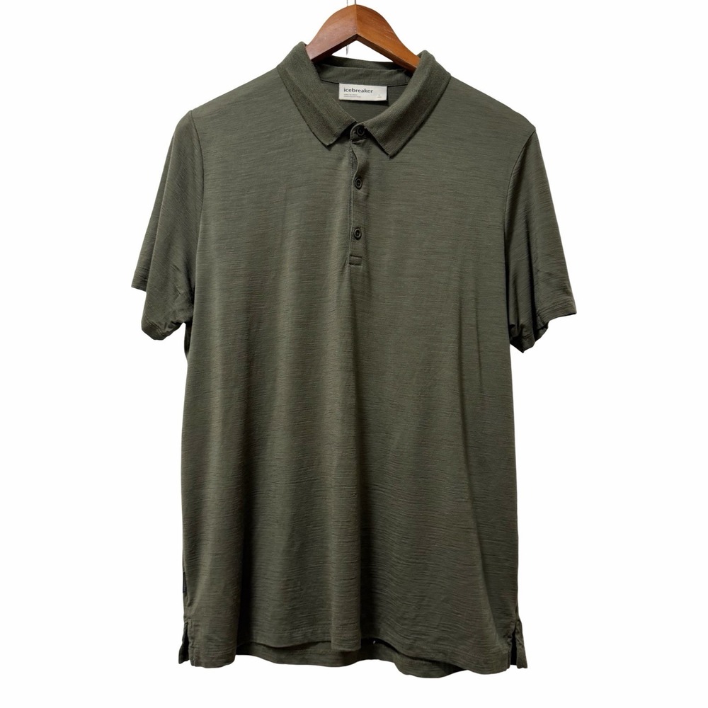 Icebreaker Merino Wool 150 Tech Lite Polo Shirt Mens Size L Loden Green FLAWED